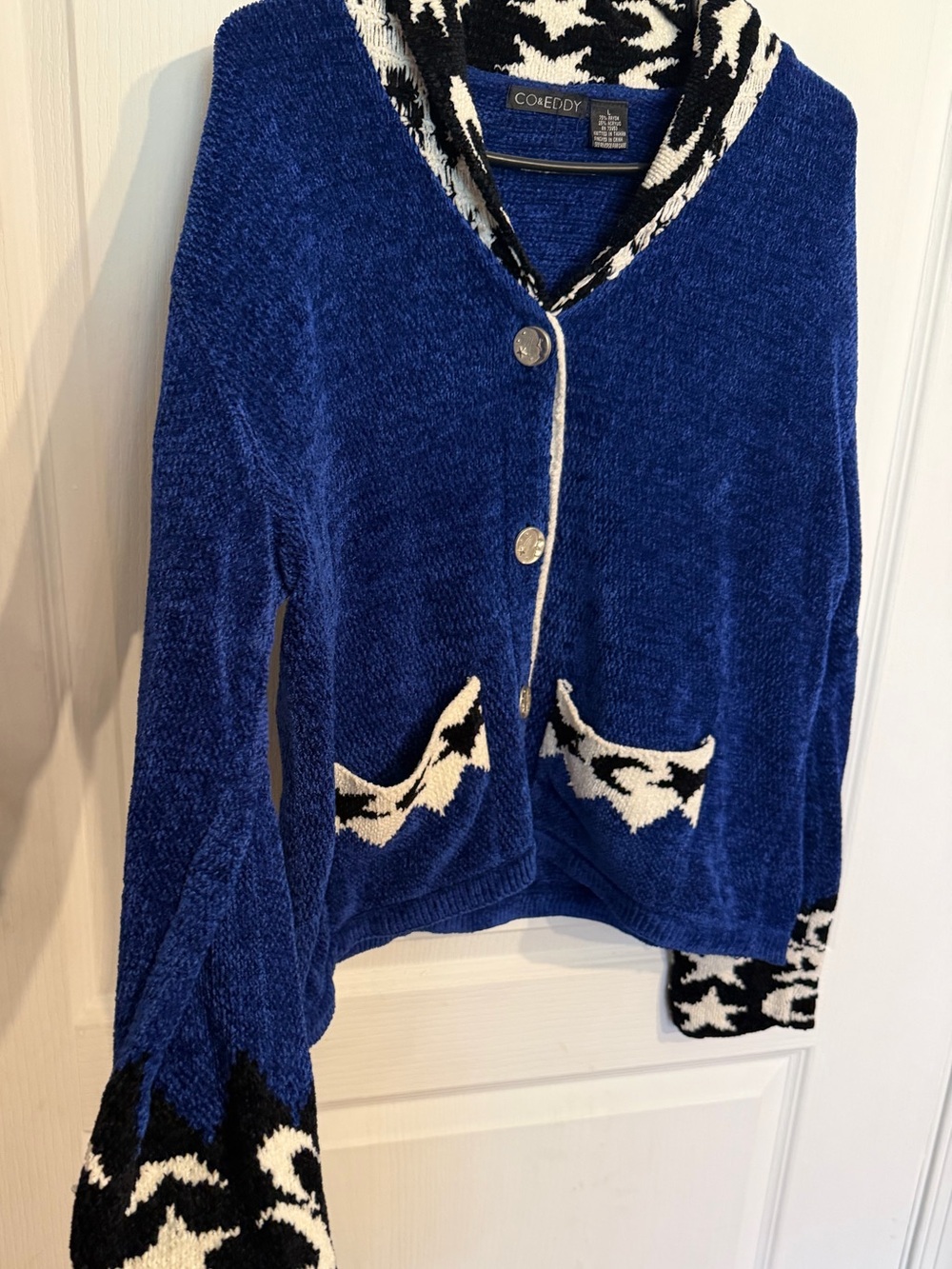 Celestial Boho Western Chenille Button Cardigan Sweater Size Large